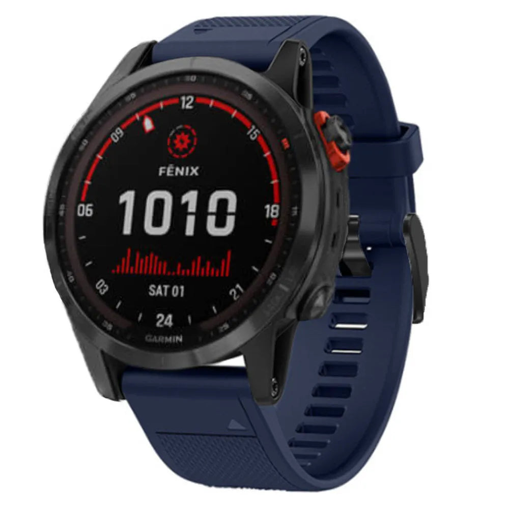 Silicone Strap, dark blue, on a watch, 3/4 front view