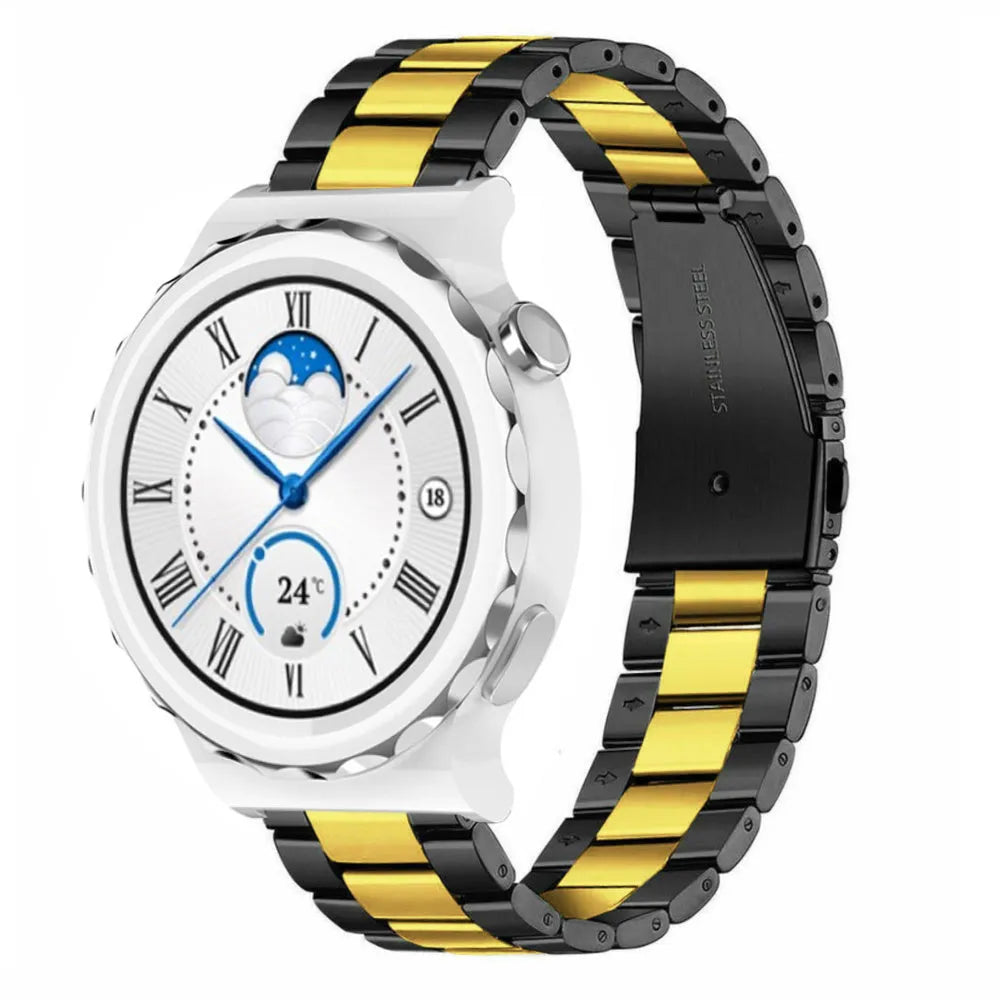 Steel Strap, black/gold, on a watch, 3/4 front view