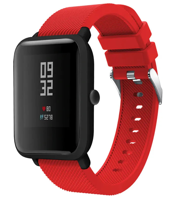 Twill Silicone Strap, red, on a watch, 3/4 front view
