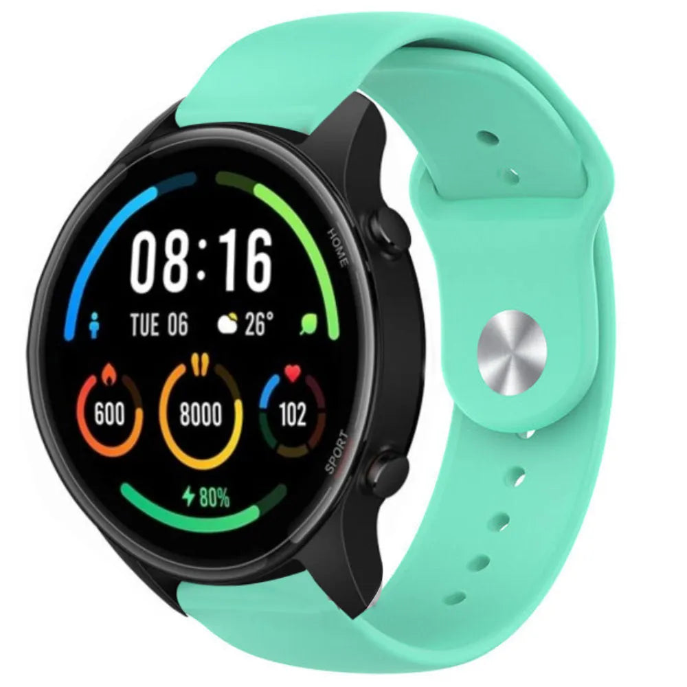 Silicone Sport Strap, aqua, on a watch, 3/4 front view