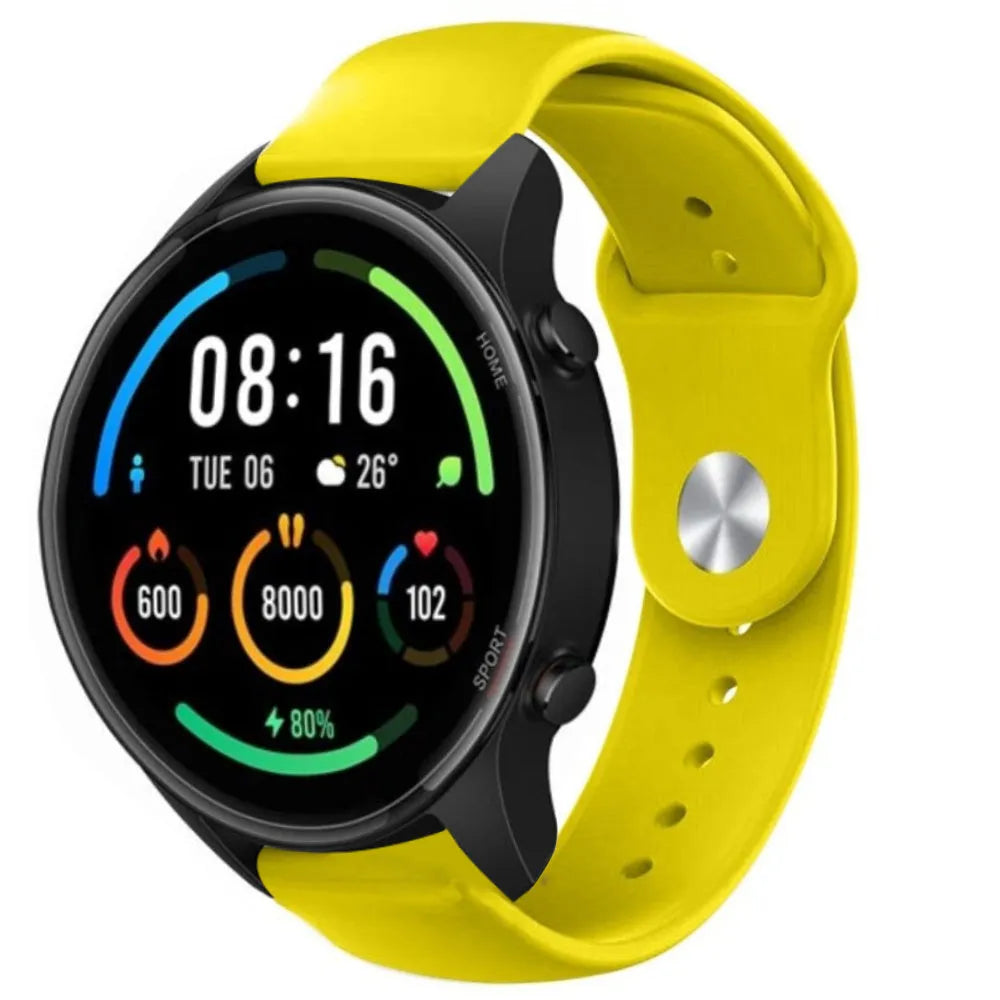 Silicone Sport Strap, yellow, on a watch, 3/4 front view