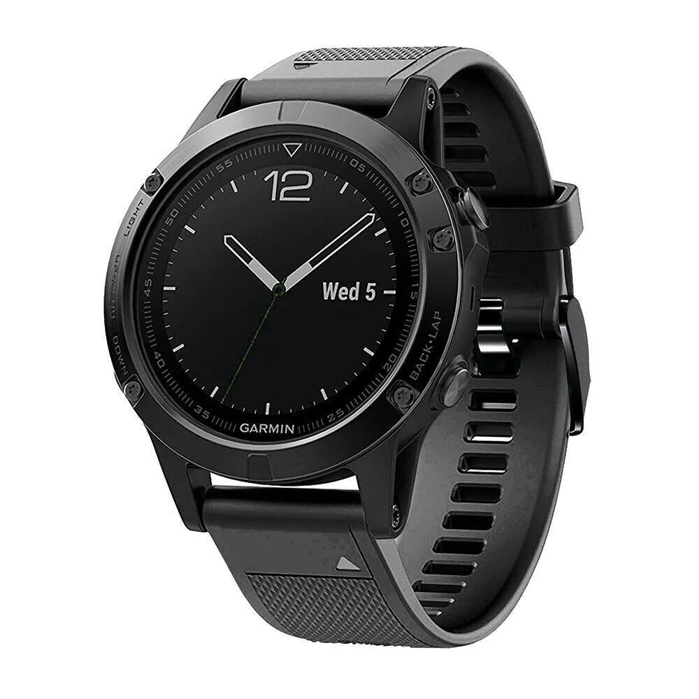 Silicone Strap, black, on a watch, 3/4 front view