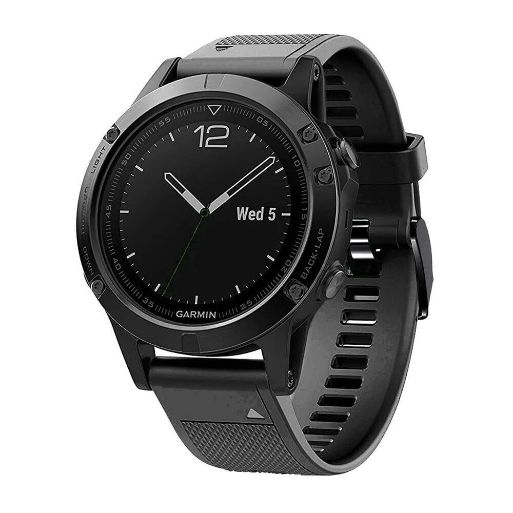 Silicone Strap, black, on a watch, 3/4 front view