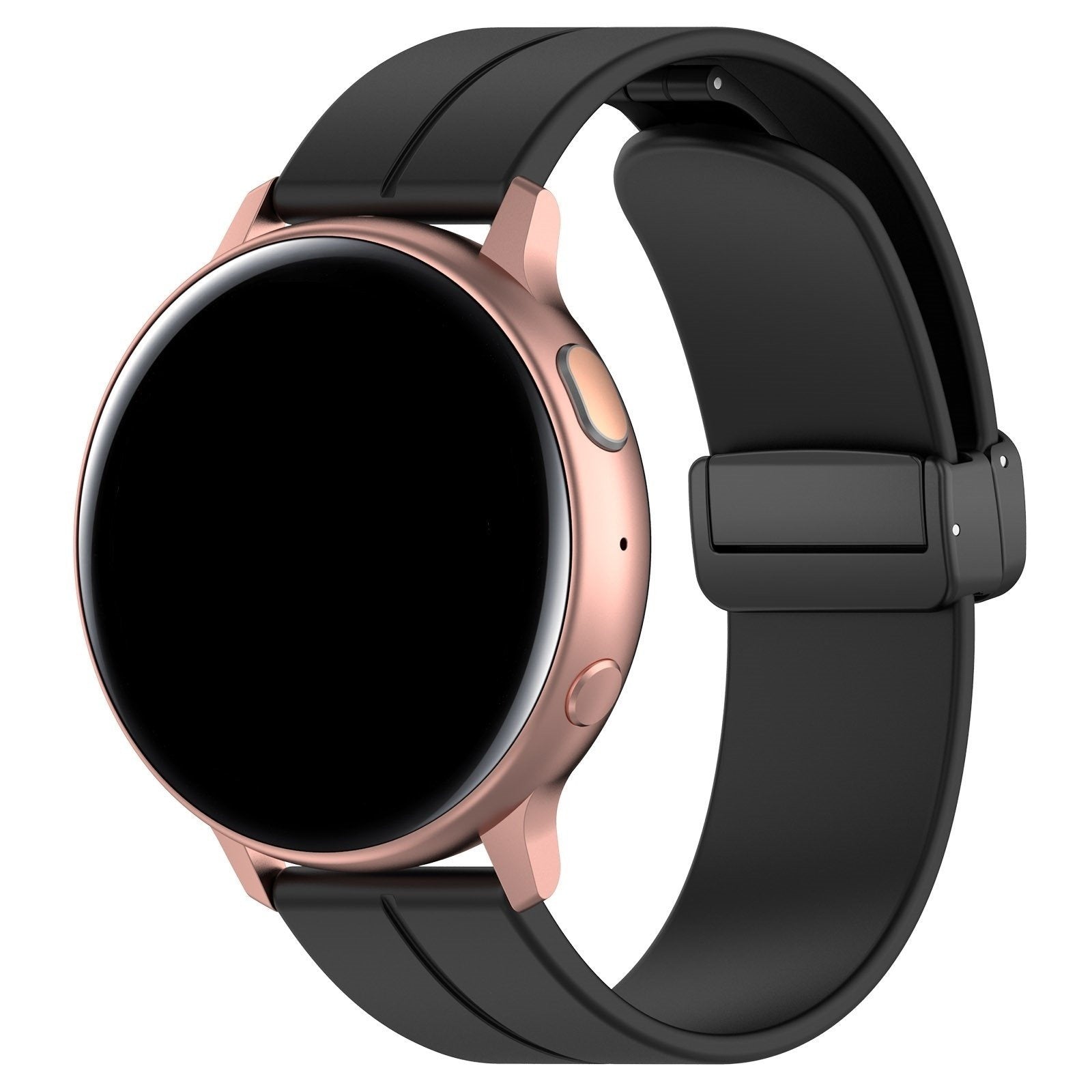 D-Buckle Silicone Strap, black, on a watch, 3/4 front view