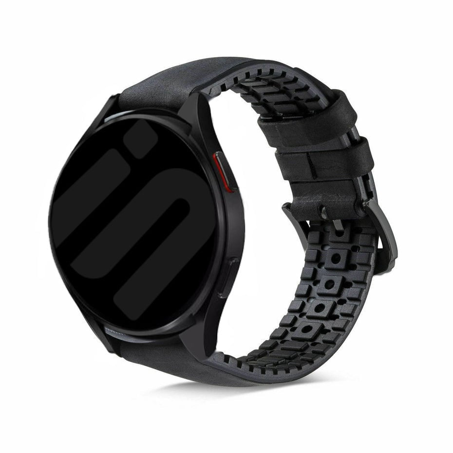 Leather Hybrid Strap, black, on a watch, 3/4 front view