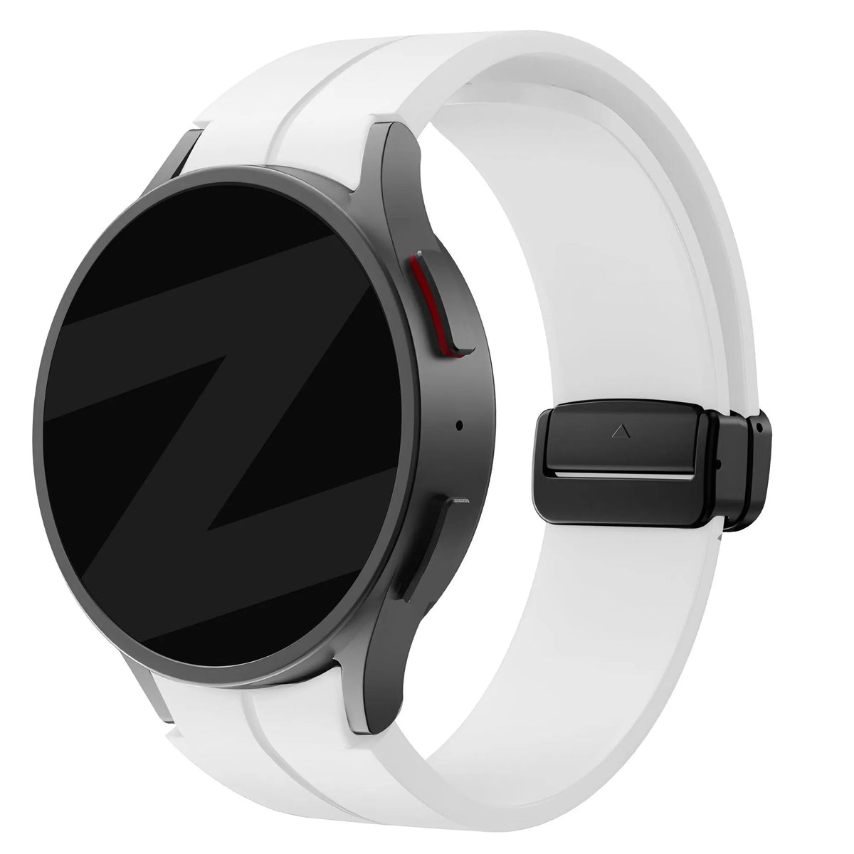 D-Buckle Silicone Strap, white, on a watch, 3/4 rear view