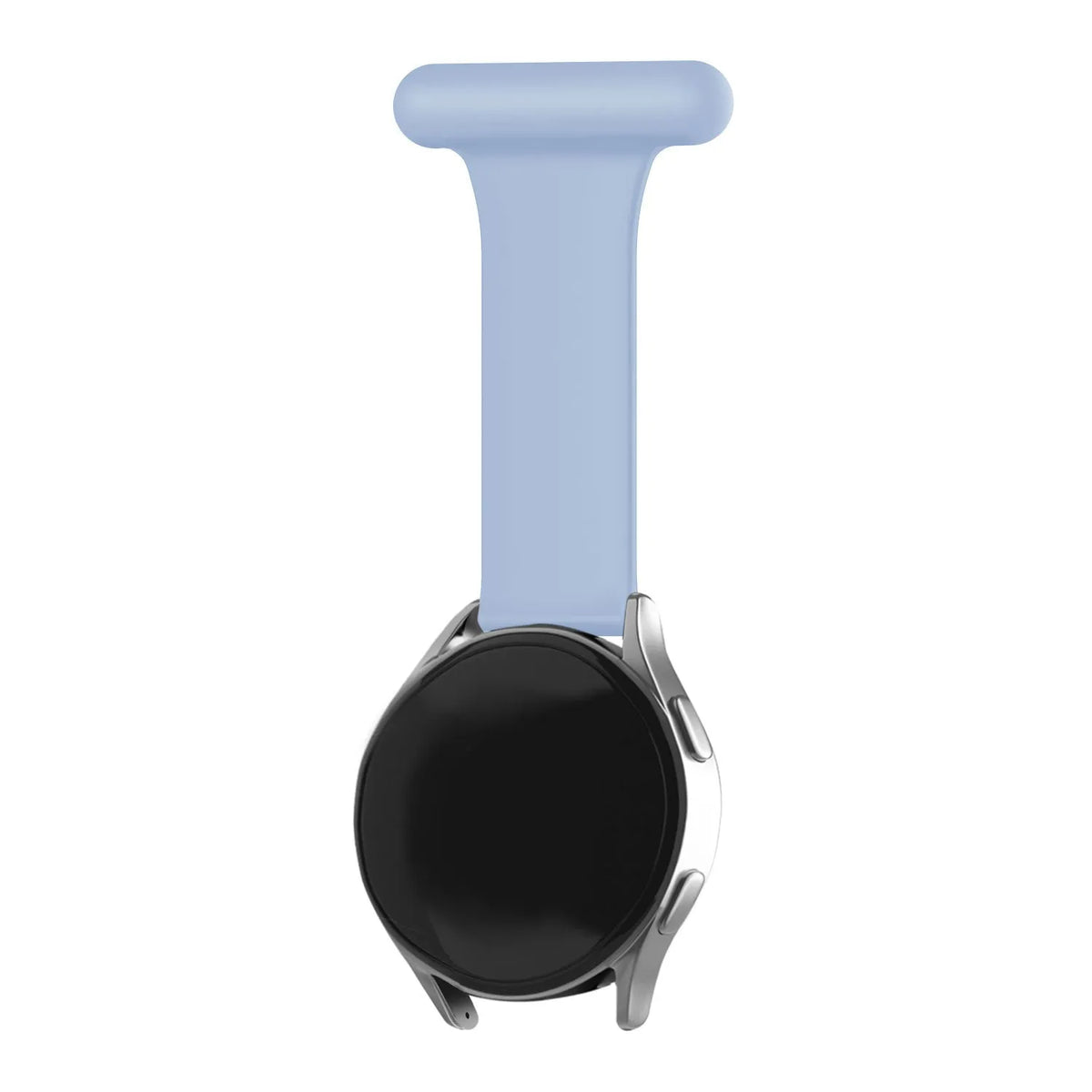 Silicone Nurse Fob, light blue, on a watch, 3/4 rear view