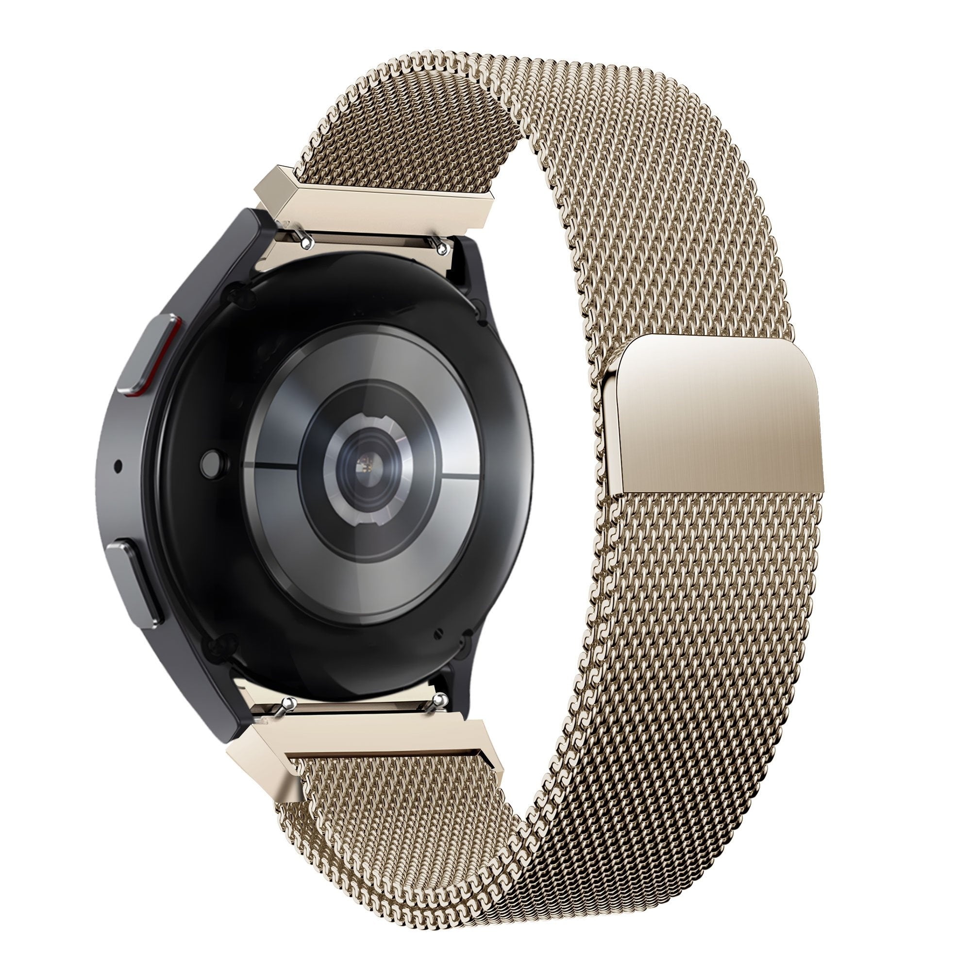 Milanese Loop Strap, champagne, on a watch, 3/4 rear view