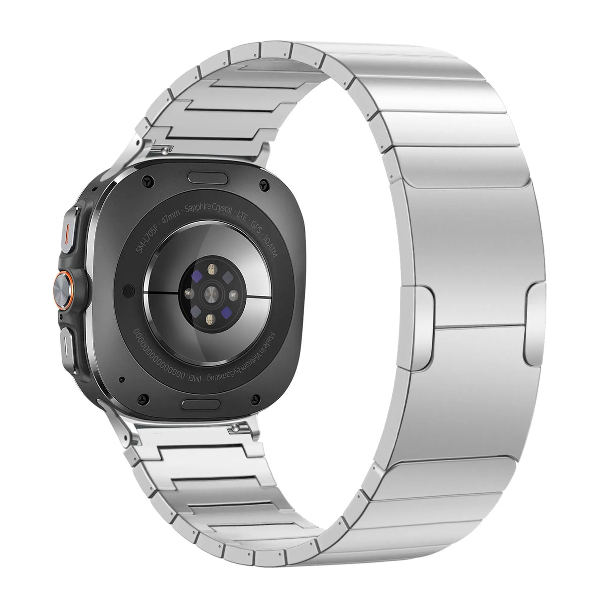 Titanium Strap 'One Bead', silver, on a watch, 3/4 rear view