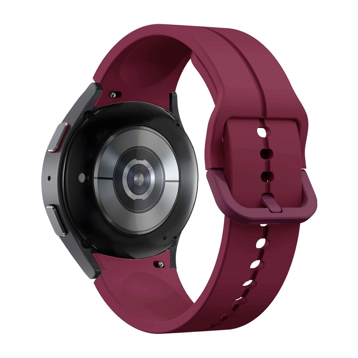 Silicone Strap 'Extreme', wine red, on a watch, 3/4 rear view