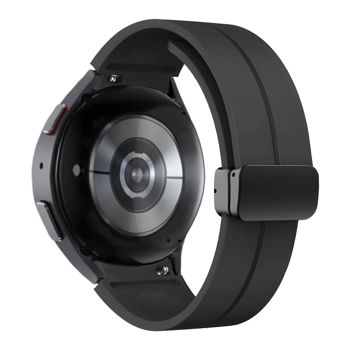 D-Buckle Silicone Strap, black, on a watch, 3/4 rear view