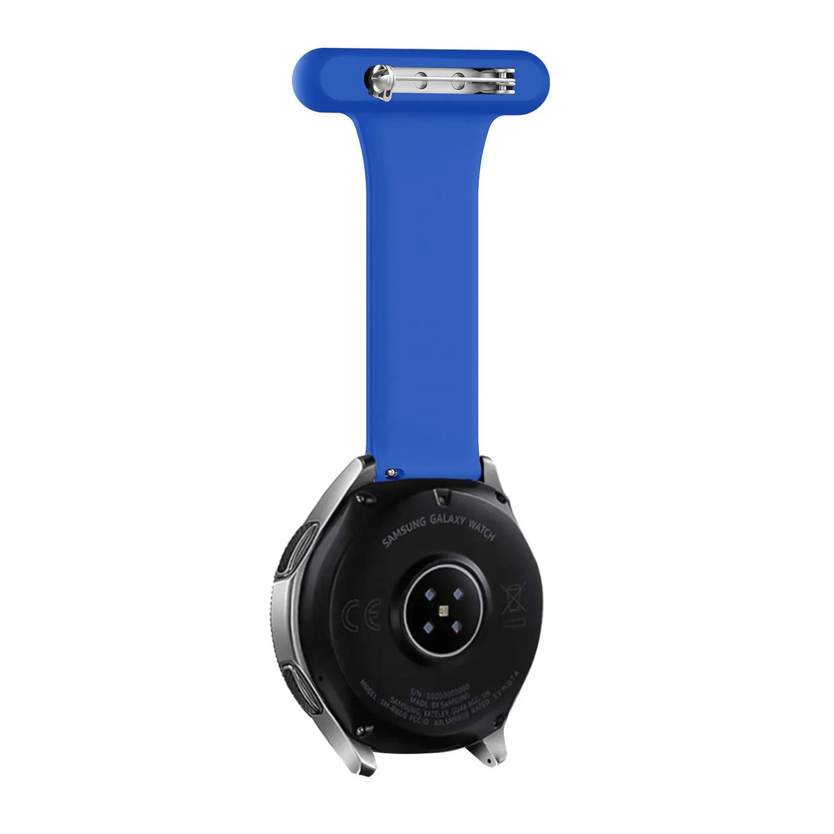 Silicone Nurse Fob, dark blue, on a watch, 3/4 rear view