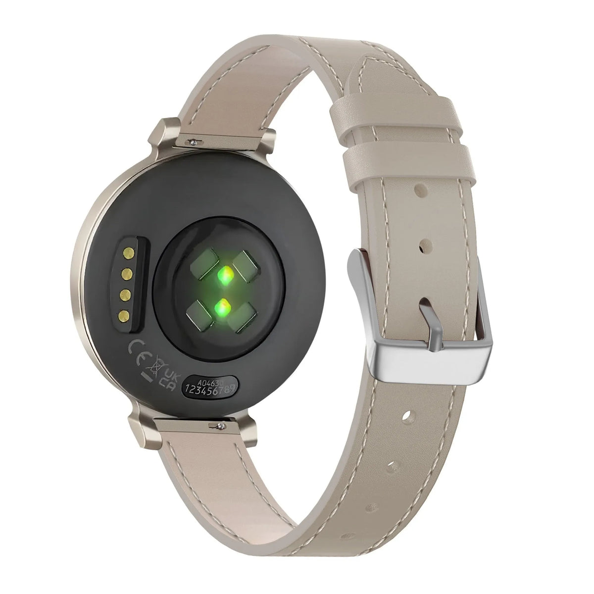 Leather Strap 'Classic', beige, on a watch, 3/4 rear view