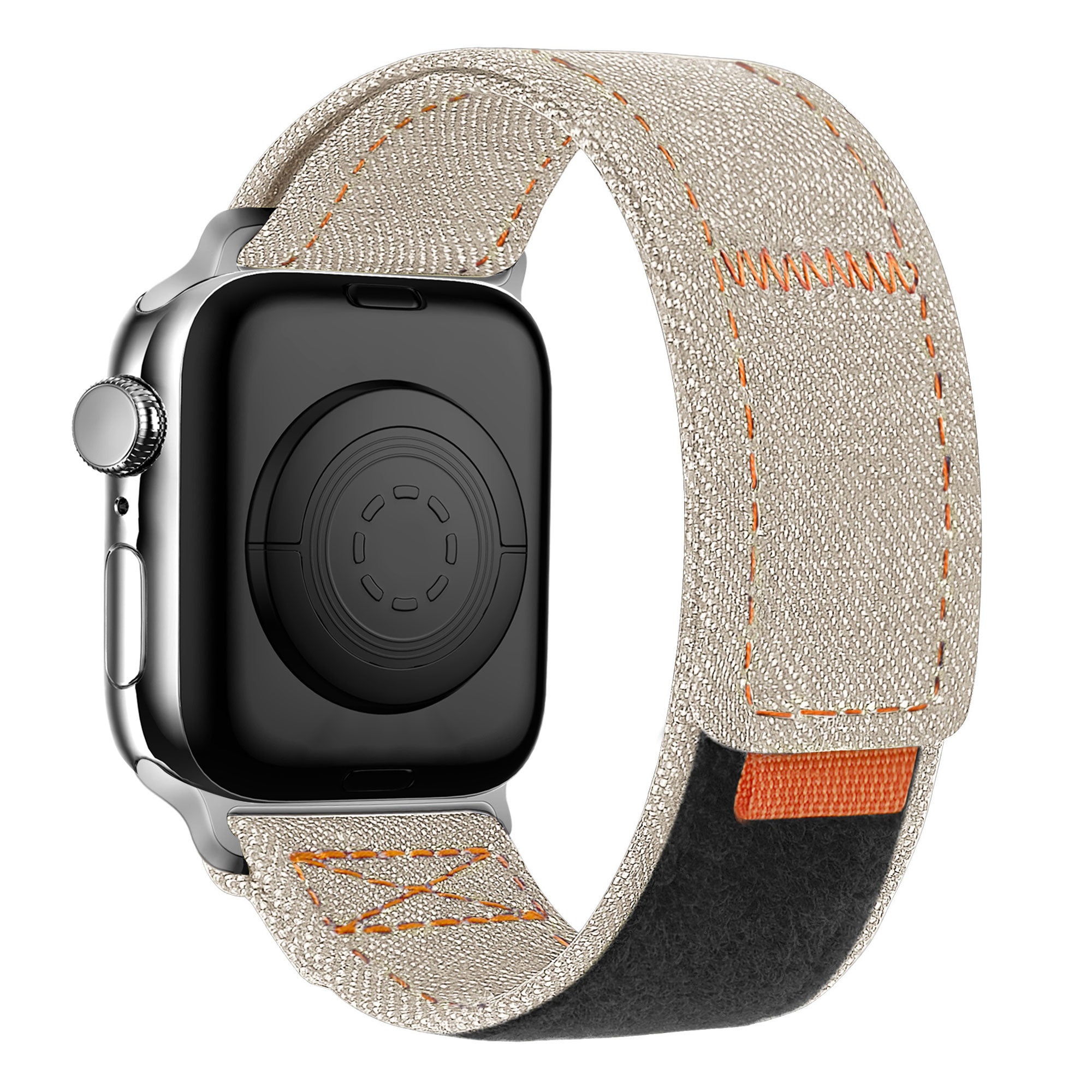 Nylon Denim Strap, beige, on a watch, 3/4 rear view