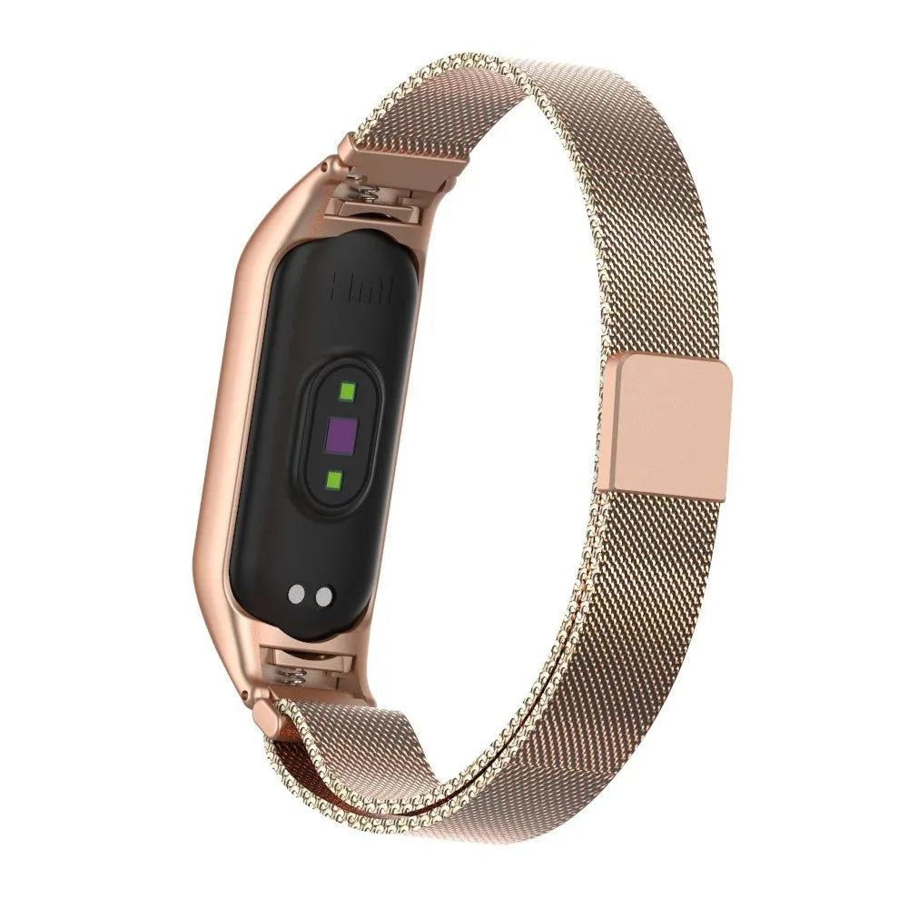 Milanese Strap, bronze, on a watch, 3/4 rear view