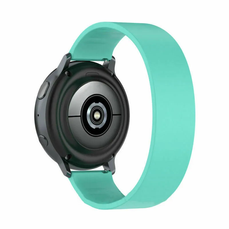 Silicone Elastic Strap, aqua, on a watch, 3/4 rear view