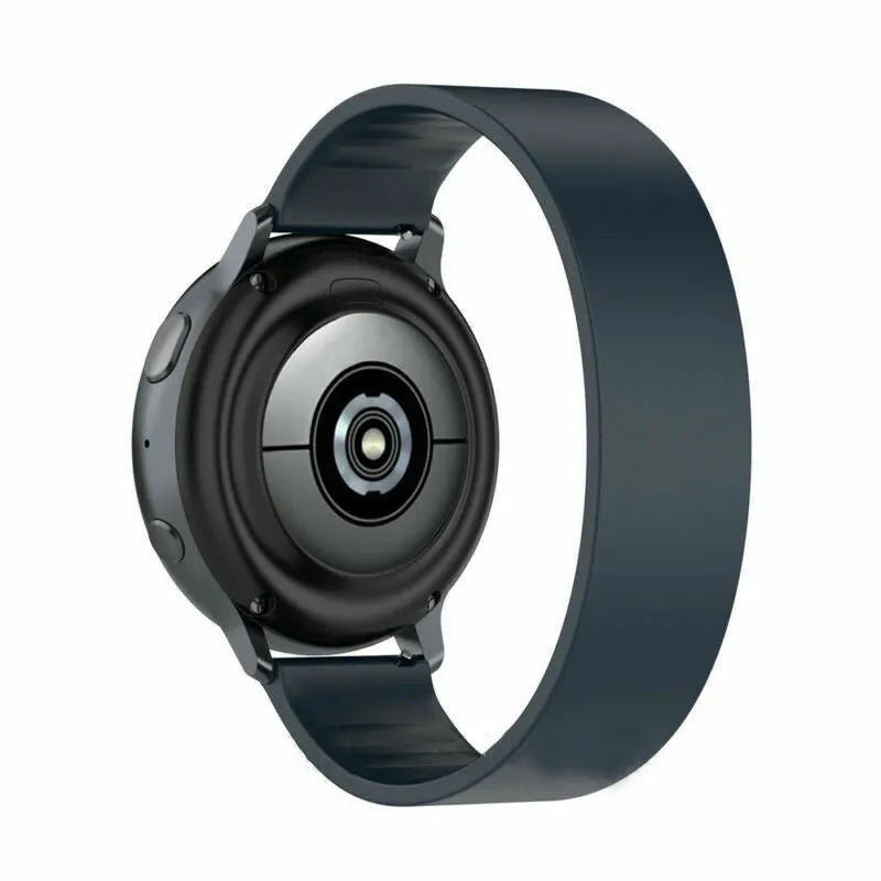 Silicone Elastic Strap, dark blue, on a watch, 3/4 rear view