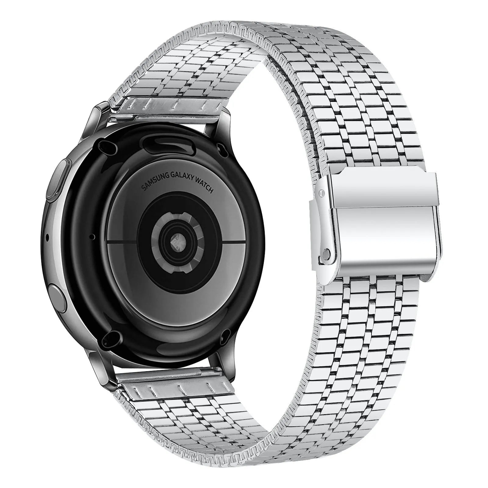Fine Steel Strap, silver, on a watch, 3/4 rear view