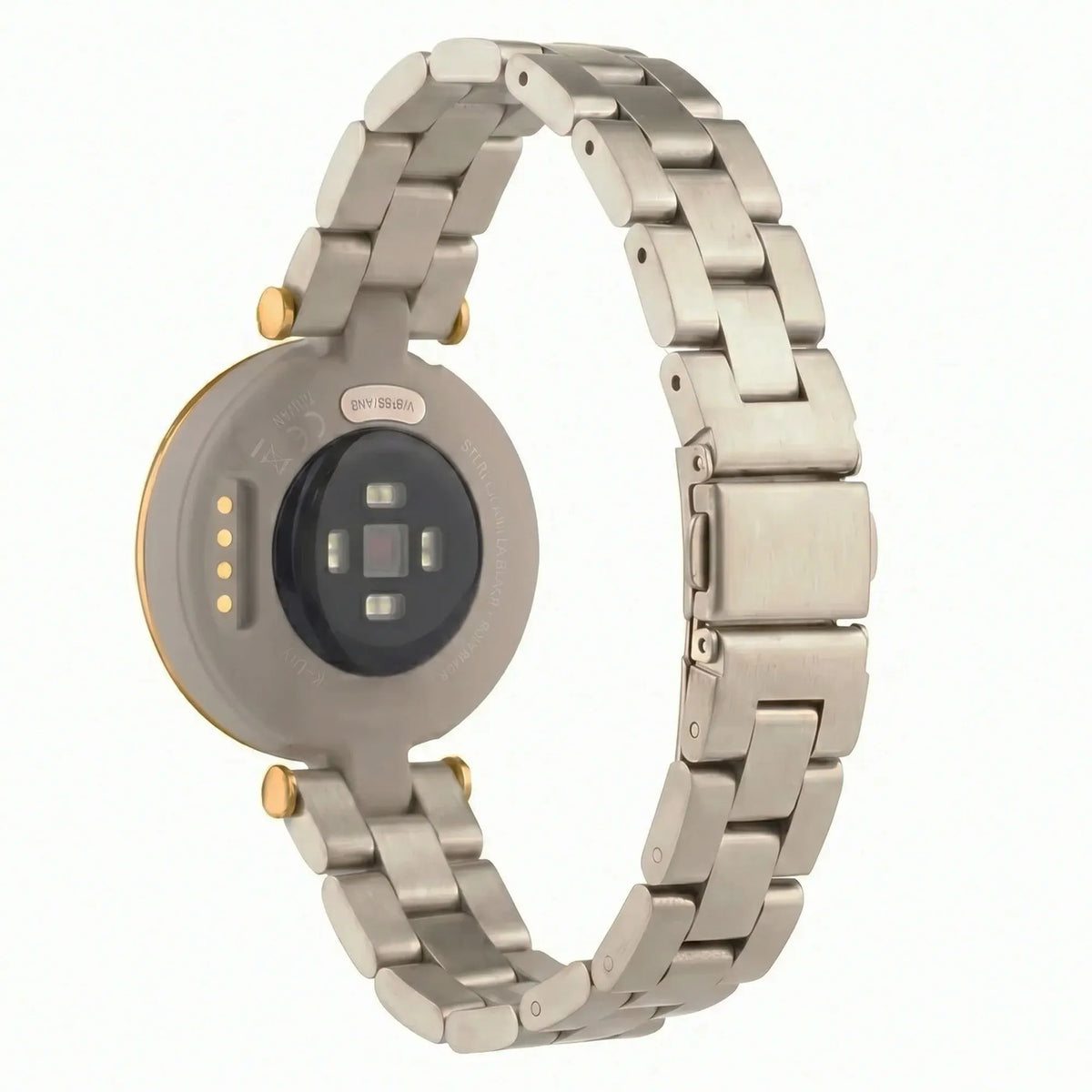 Steel Strap, champagne, on a watch, 3/4 rear view