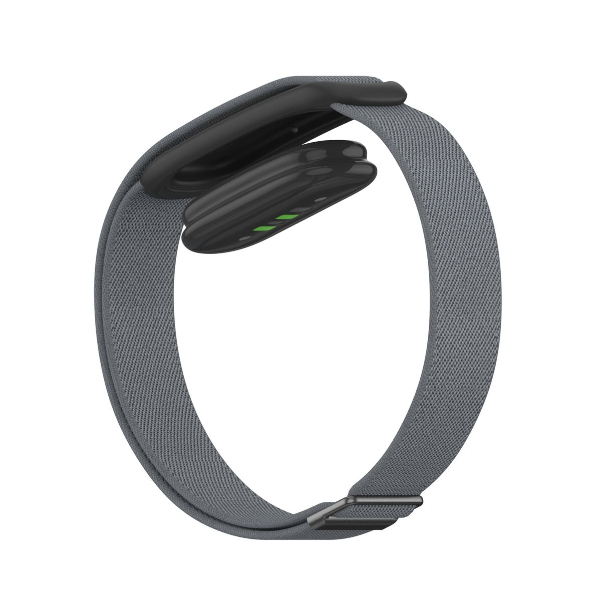 Nylon Elastic Biceps Bracelet, charcoal, on a watch, 3/4 rear view