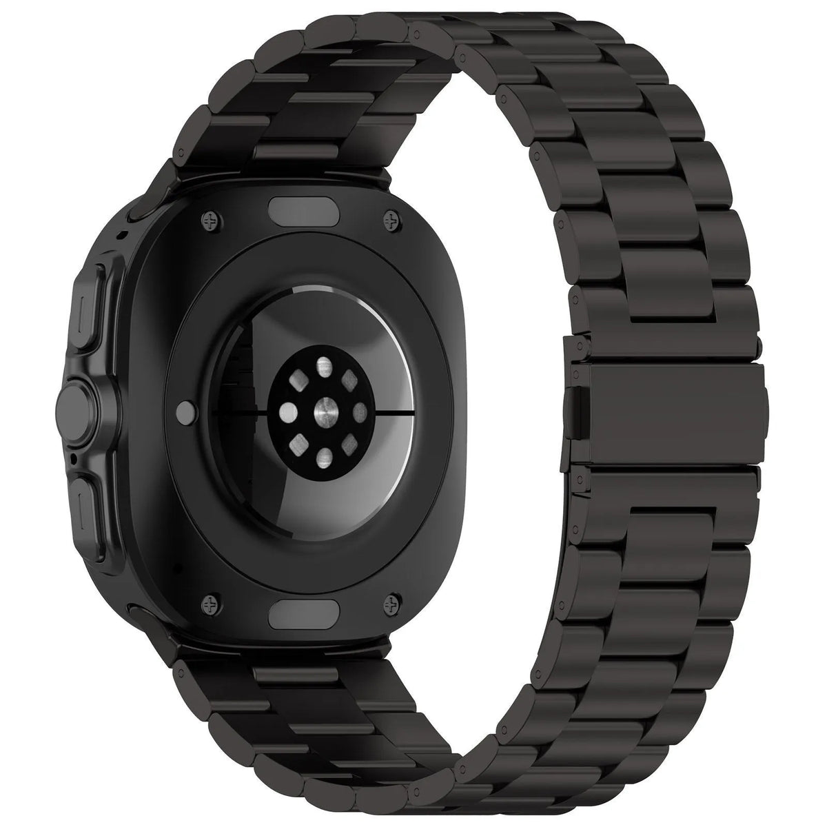 Steel Strap, black, on a watch, 3/4 rear view