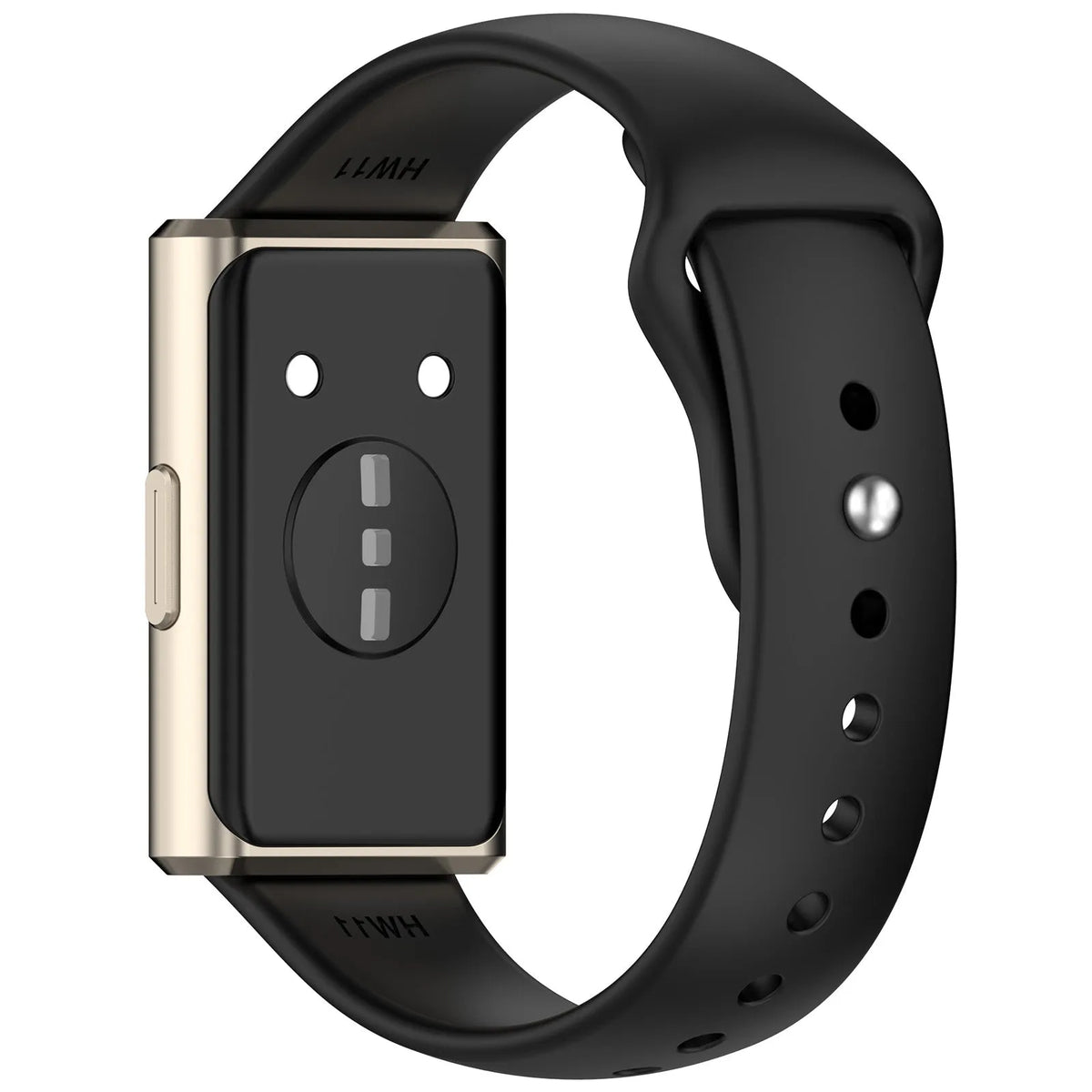 Silicone Sport Strap, black, on a watch, 3/4 rear view