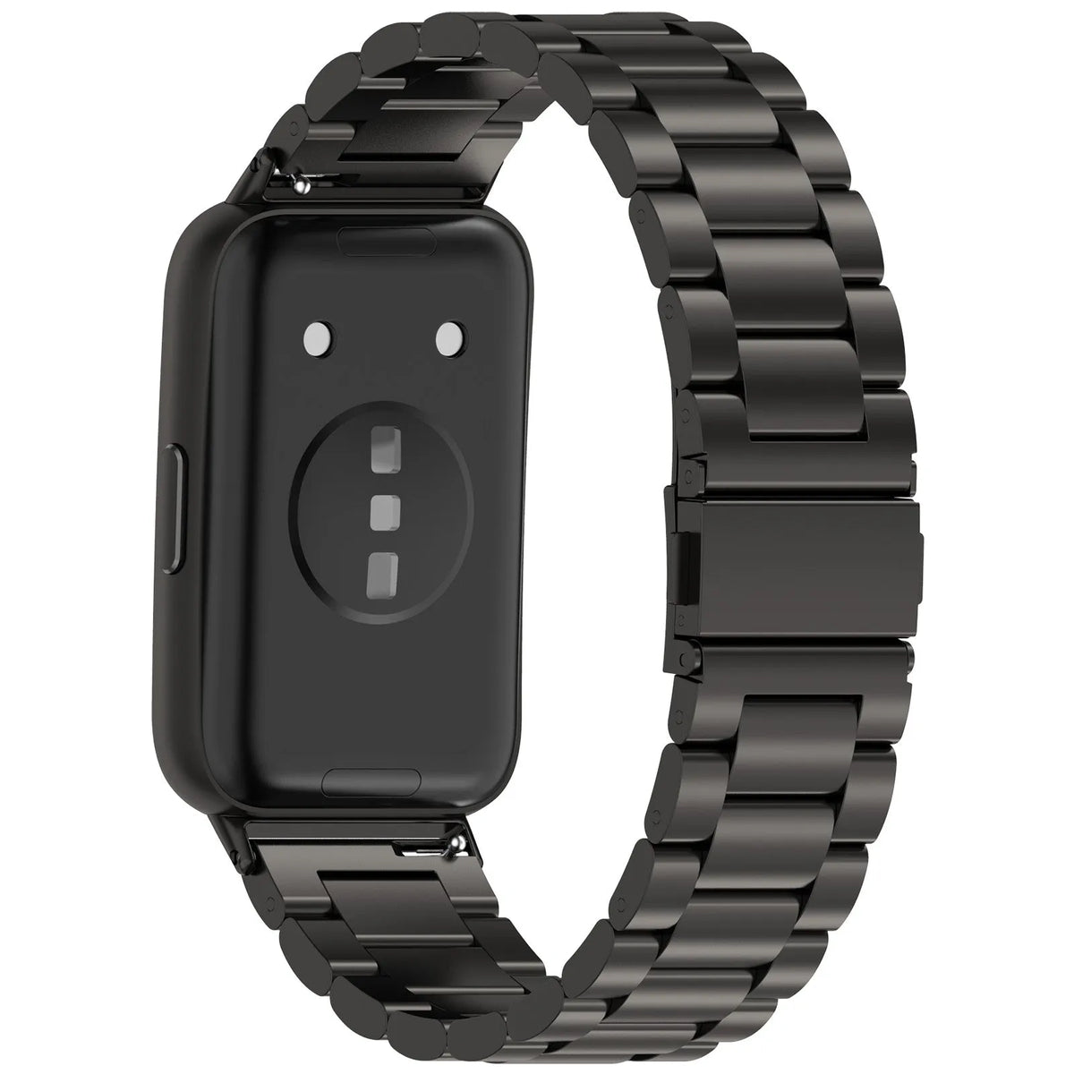 Steel Strap, black, on a watch, 3/4 rear view