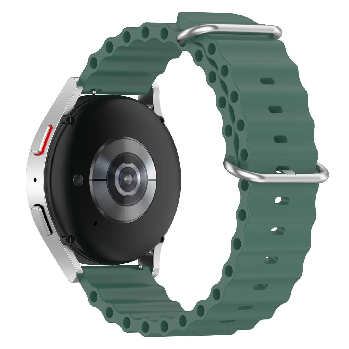 Silicone Ocean Strap, dark green, on a watch, 3/4 rear view