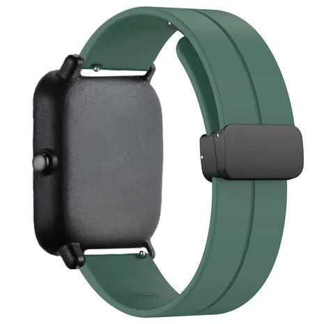 D-Buckle Silicone Strap, dark green, on a watch, 3/4 rear view