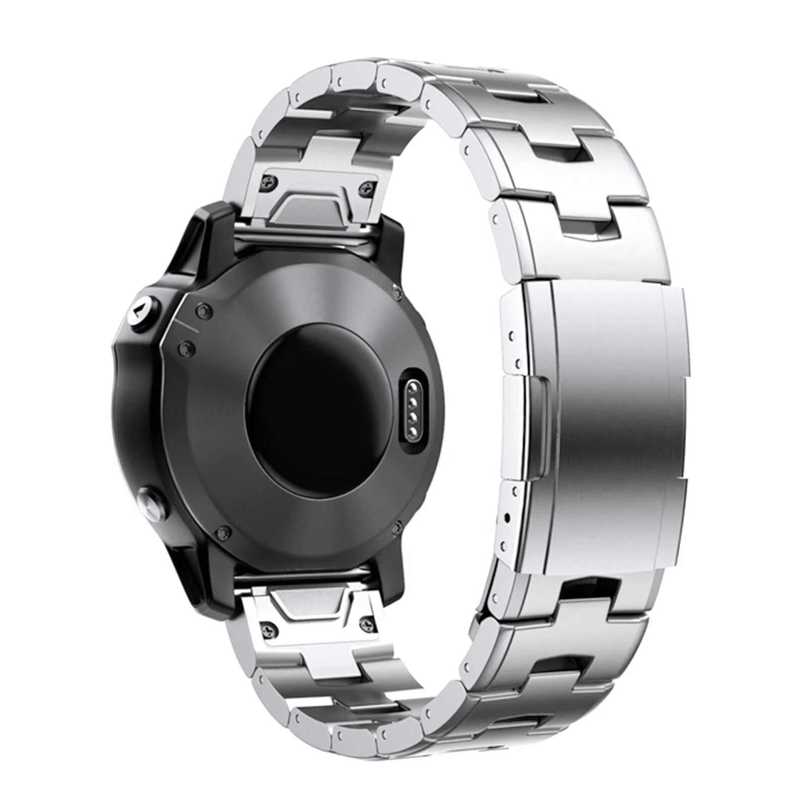 Titanium Strap, silver, on a watch, 3/4 rear view