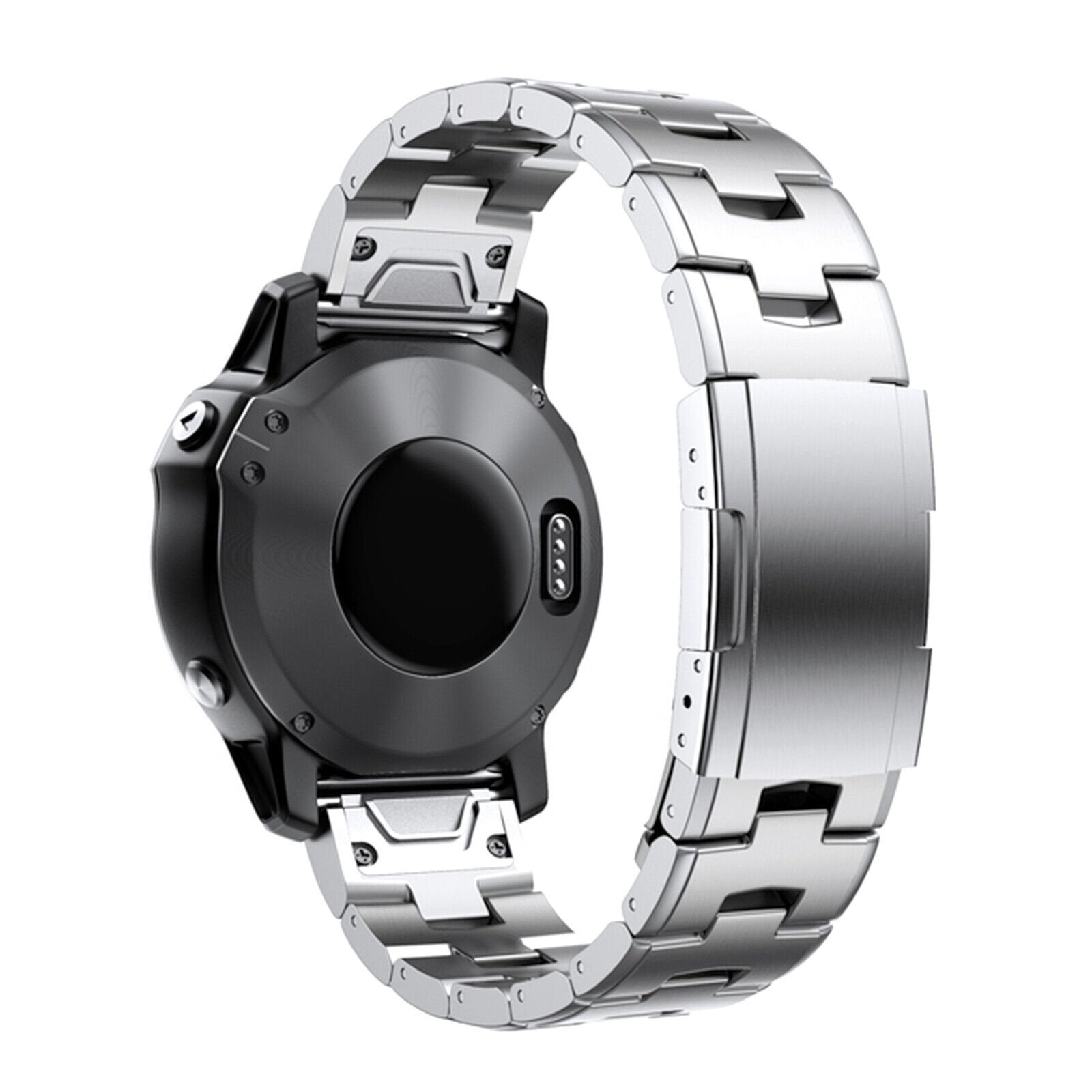 Titanium Strap, silver, on a watch, 3/4 rear view