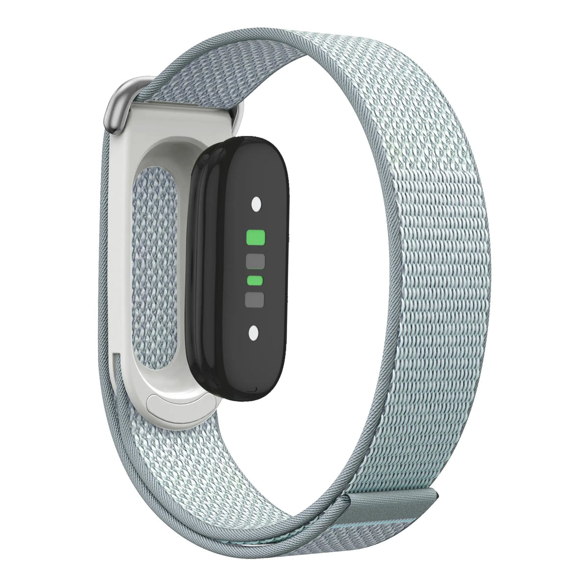 Nylon Strap 'Classic', mist blue, on a watch, 3/4 rear view