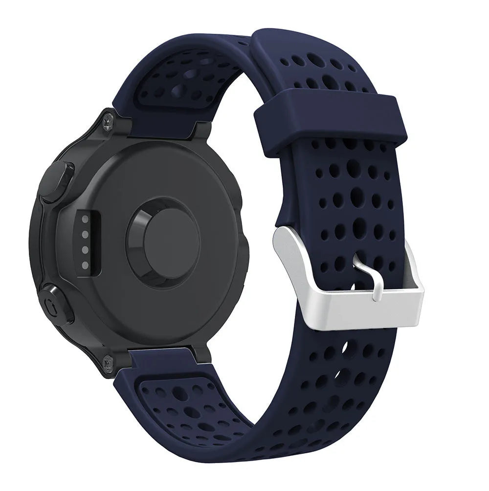 Silicone Strap, dark blue, on a watch, 3/4 rear view