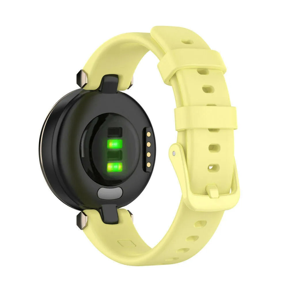 Silicone Strap, yellow, on a watch, 3/4 rear view