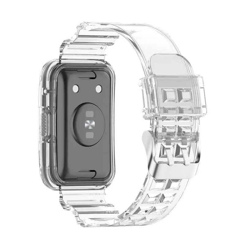 Silicone Clear TPU Strap, on a watch, 3/4 rear view