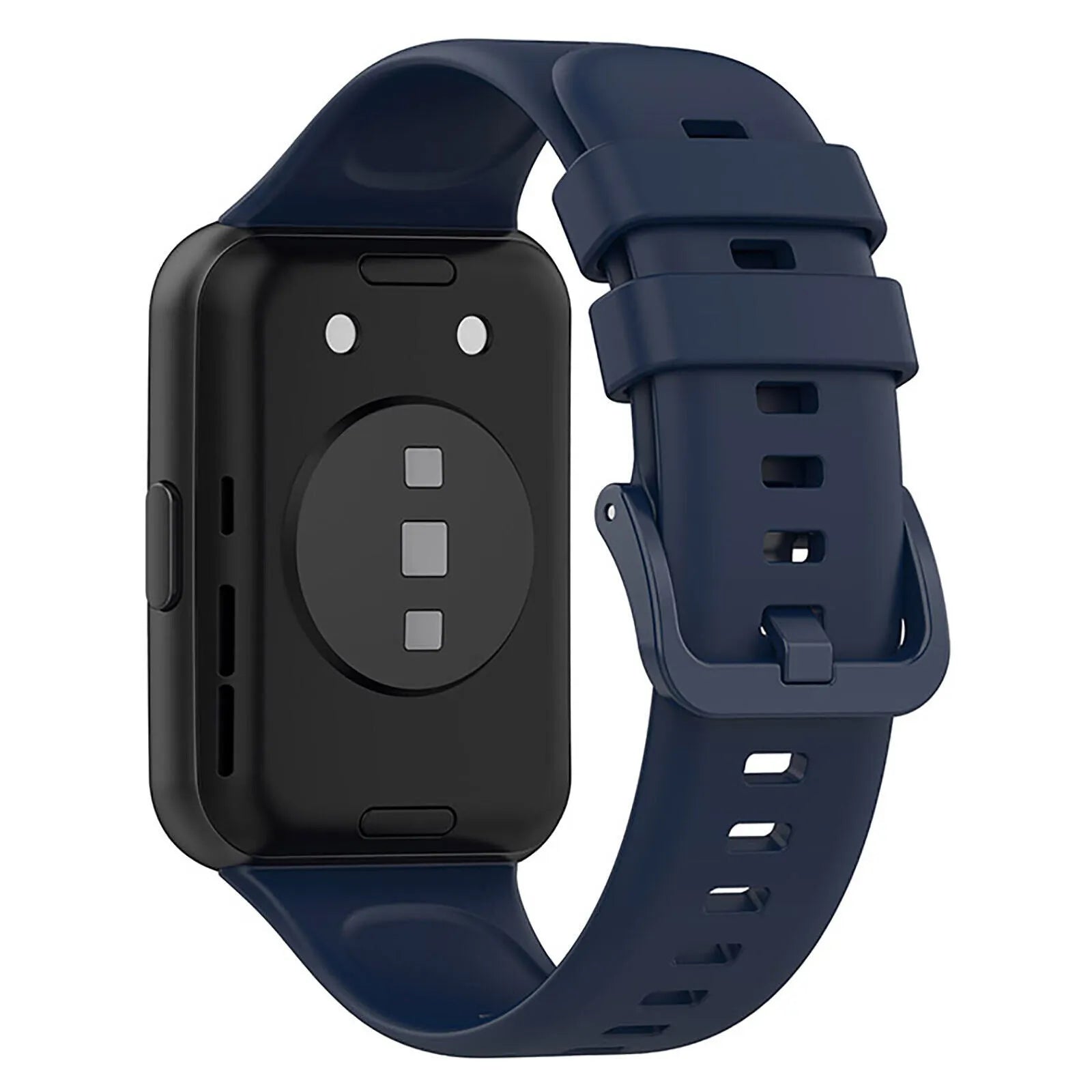 Silicone Strap, dark blue, on a watch, 3/4 rear view