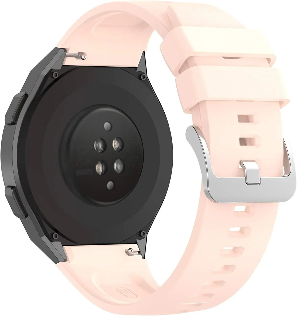 Silicone Strap, light pink, on a watch, 3/4 rear view