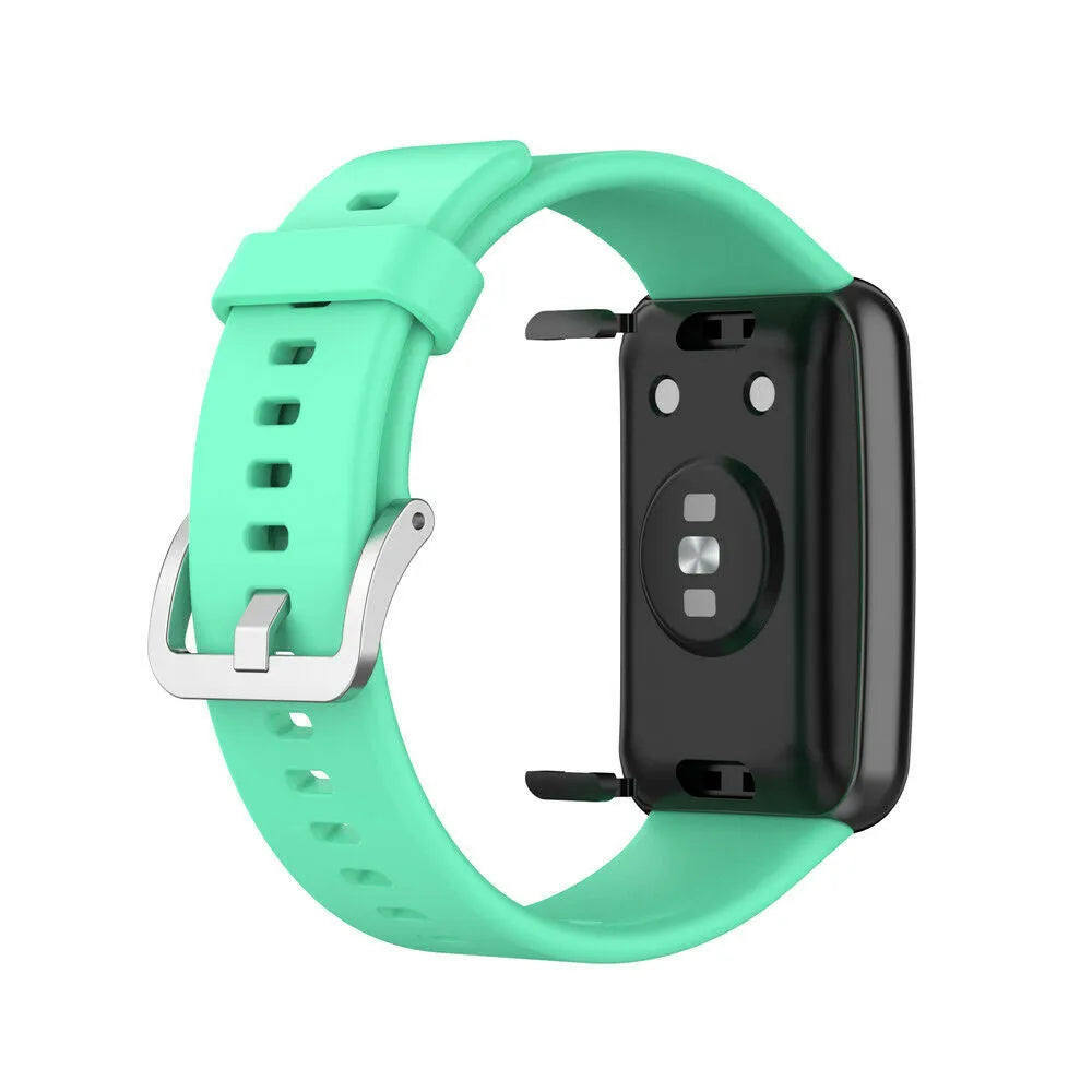 Silicone Strap, aqua, on a watch, 3/4 rear view