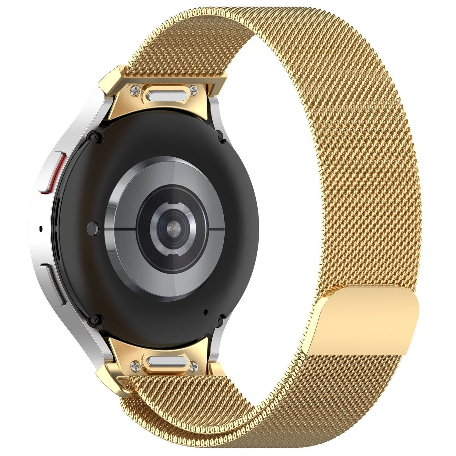 Milanese Strap 'One Push', gold, on a watch, 3/4 rear view