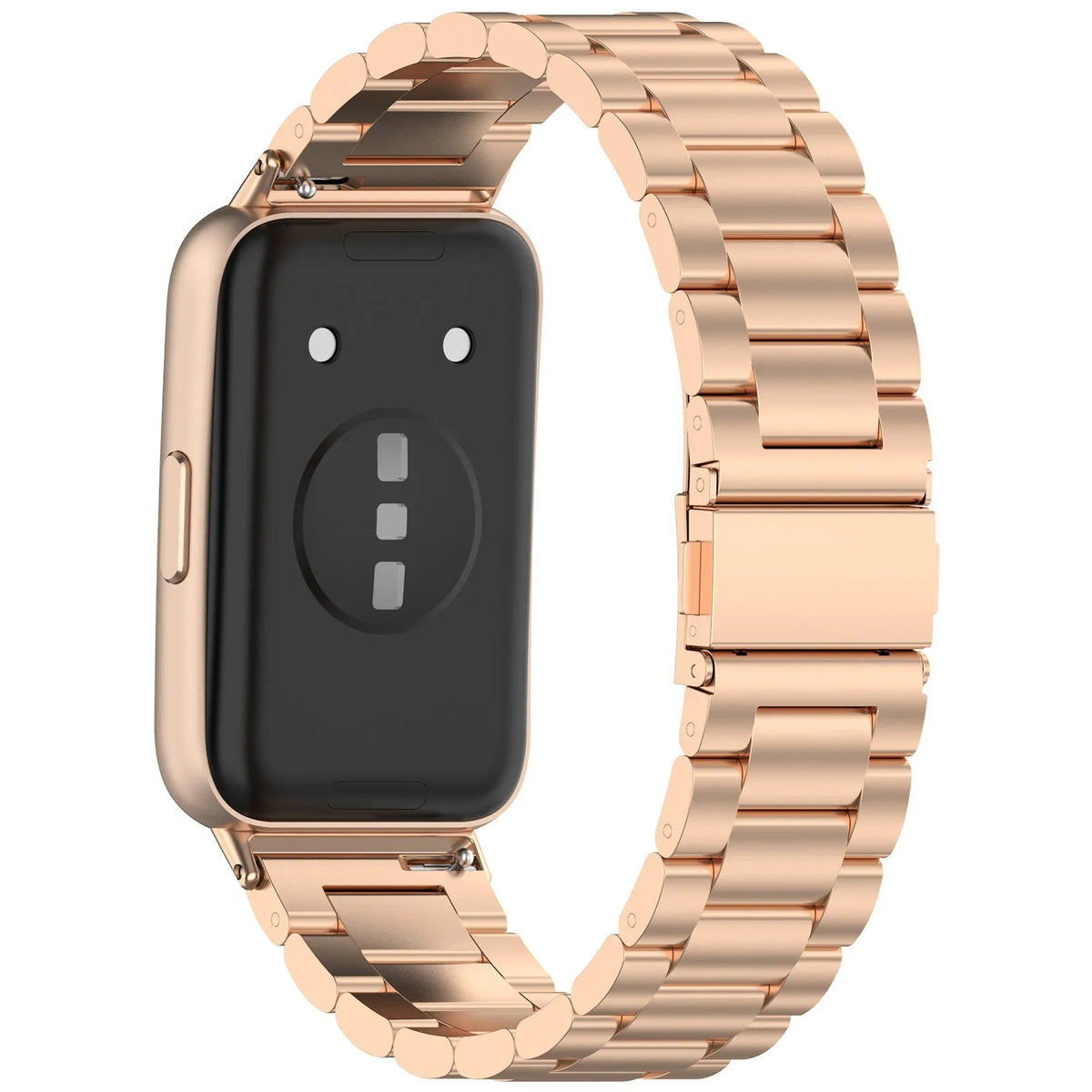 Steel Strap, rose gold, on a watch, 3/4 rear view