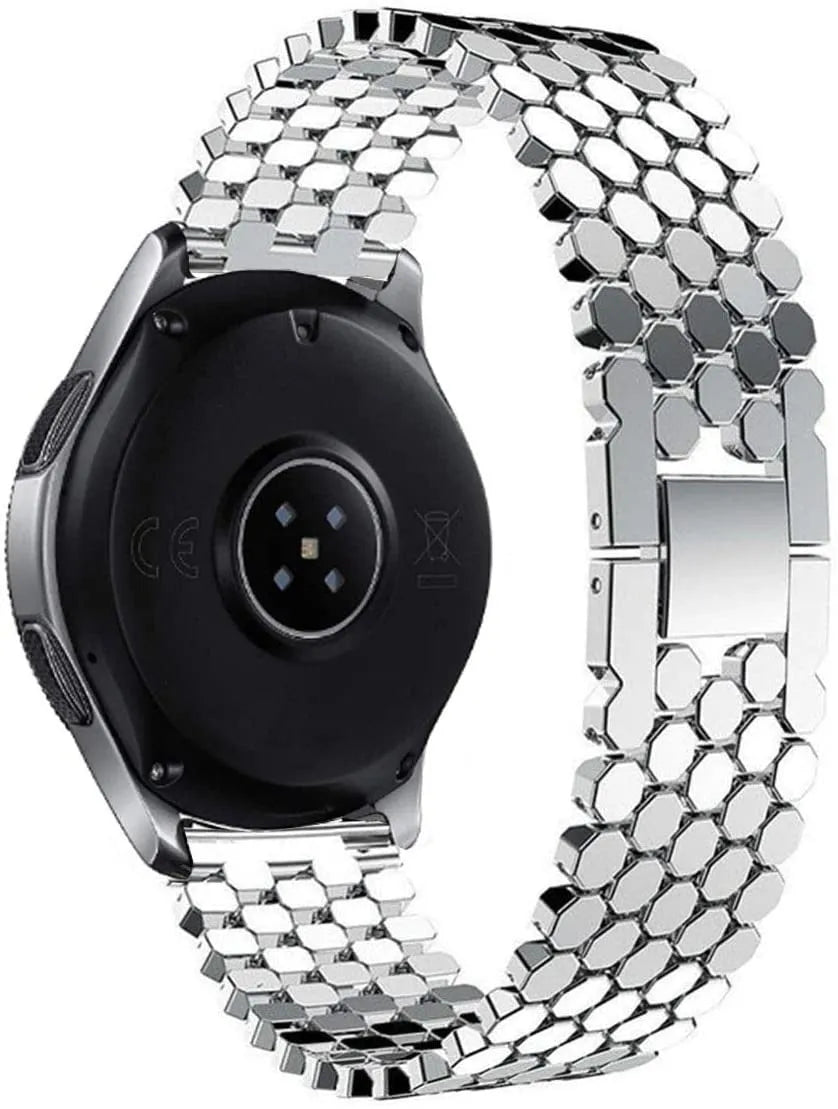 Steel Strap Hexagons, silver, on a watch, 3/4 rear view