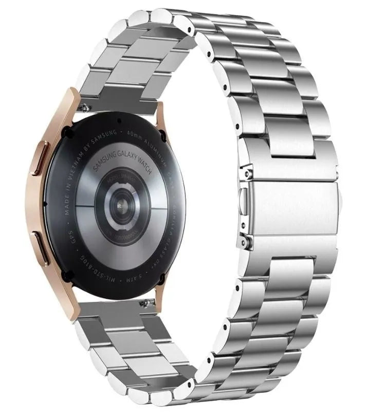 Steel Strap, silver, on a watch, 3/4 rear view