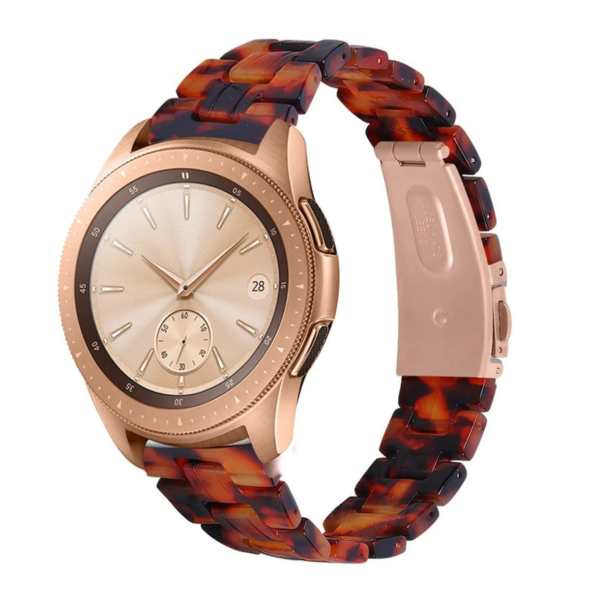 Metal Resin Strap, lava, on a watch, 3/4 rear view
