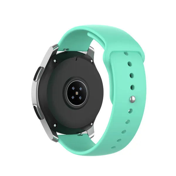 Silicone Sport Strap, aqua, on a watch, 3/4 rear view