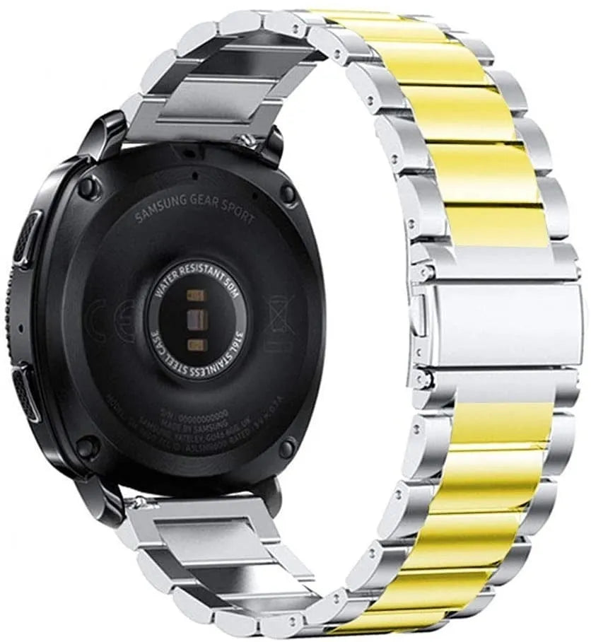 Steel Strap, silver/gold, on a watch, 3/4 rear view