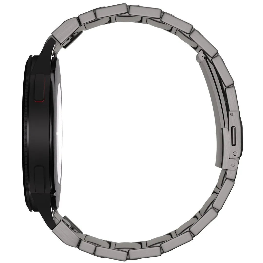 Titanium Strap 'One Push', graphite, on a watch, 3/4 rear view
