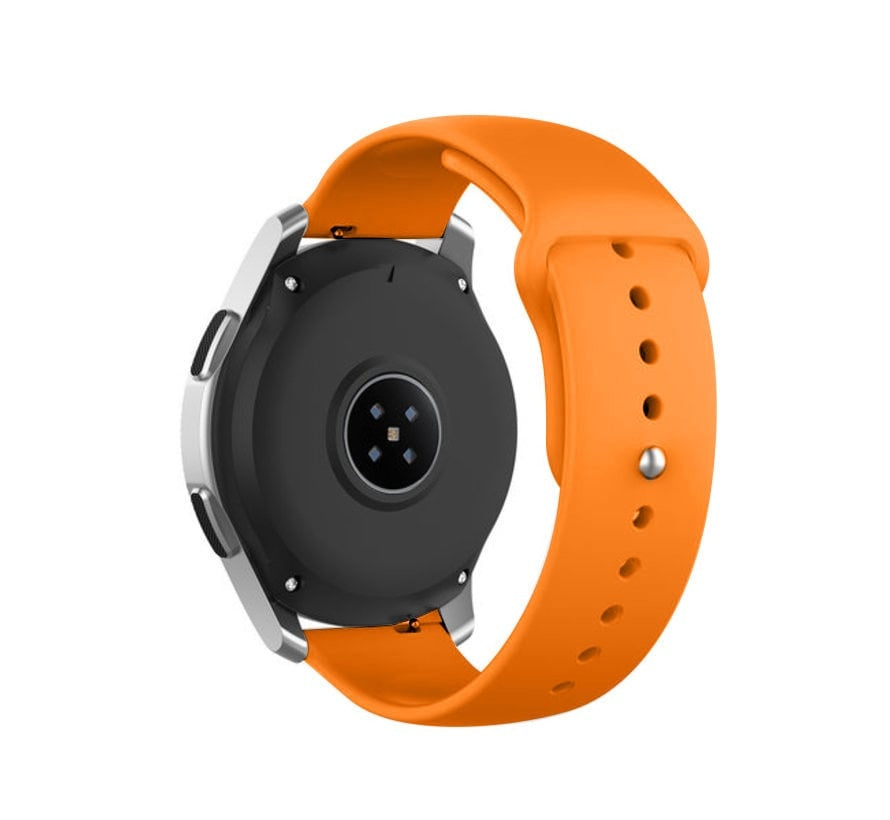 Silicone Sport Strap, orange, on a watch, 3/4 rear view
