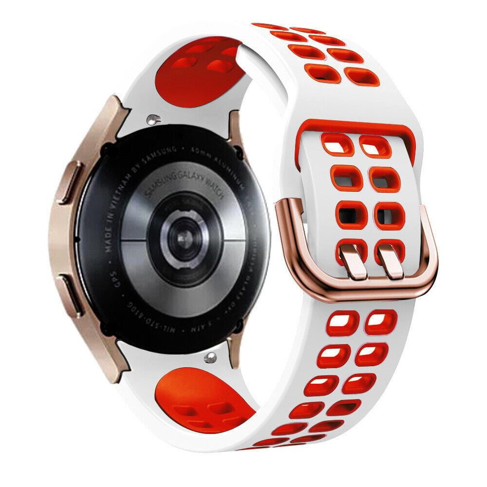 Silicone Squared Sport Strap, white/red, on a watch, 3/4 rear view