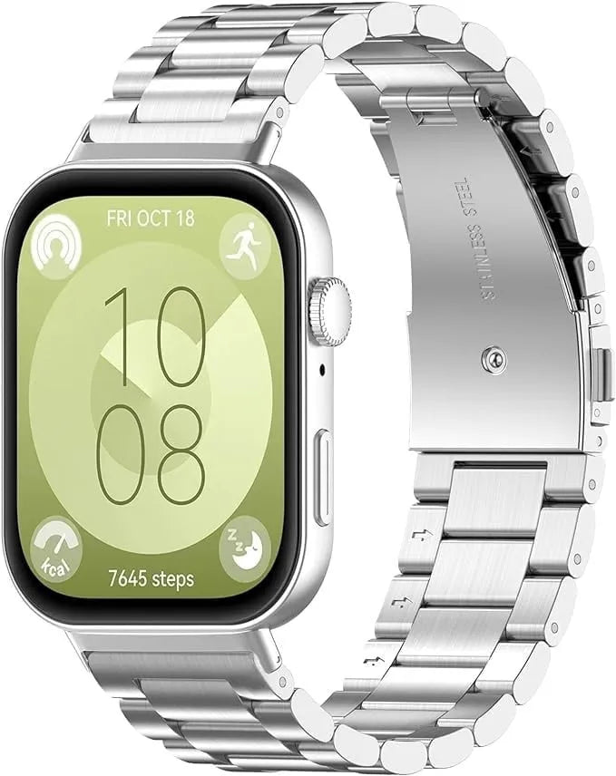 Steel Strap, silver, on a watch, 3/4 rear view