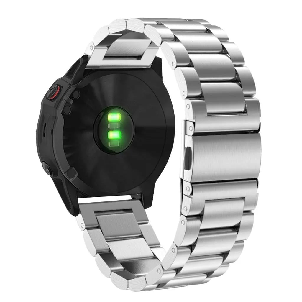Steel Strap, silver, on a watch, 3/4 rear view